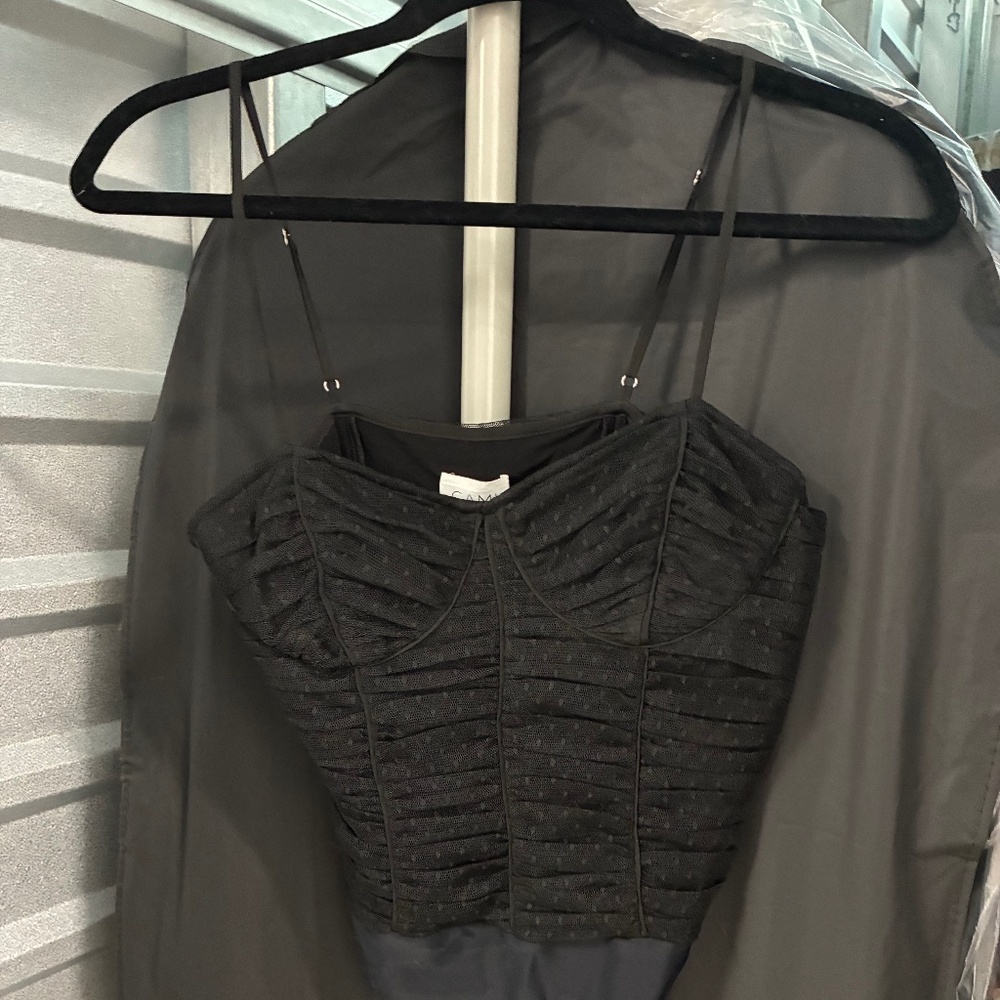 Corseted Lace Bustier Bodysuit Camisole Top Black Polka Dot Bodycon